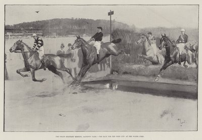 The Grand Military Meeting, Sandown Park, the Race for the Gold Cup, at the Water Jump by Cecil Charles Windsor Aldin